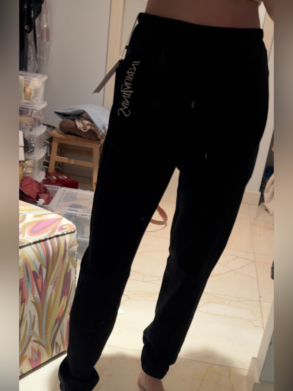 Saint Laurent Black Logo Sweatpants with Drawstring - NWT